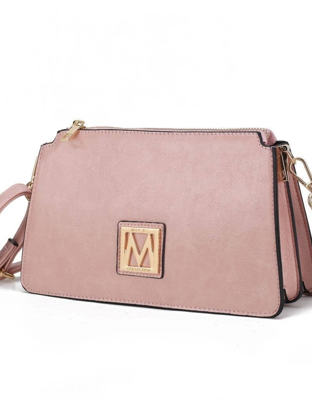 Womens Pink Crossbody Bag with Gold Accent